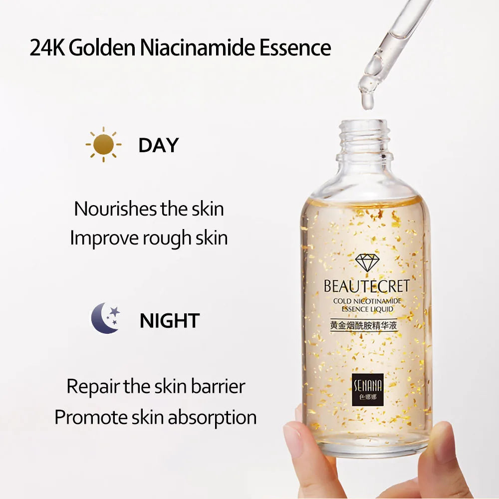 Face Cream Kit 24K Gold Niacinamide Essence Remove Dark Eye Circles Eye Serum Firming Eye Cream Face Care Set Korean Cosmetics